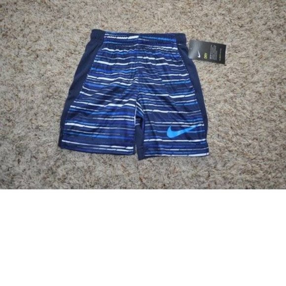 Boys Nike Shorts 4 Blue Striped Elastic Drawstring Waist Dri Fit Athletic - Picture 2 of 4